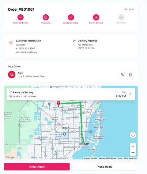 Interfaz de seguimiento de pedidos de escritorio de Temple